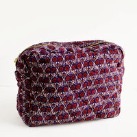 Large / Navy / Wine: Flat and rectangular makeup travel bag with zip closure in wine & navy floral