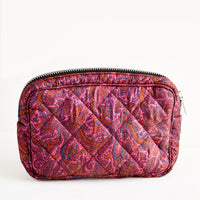 Small / Plum Floral Paisley: Flat and rectangular makeup travel bag with zip closure in plum paisley print