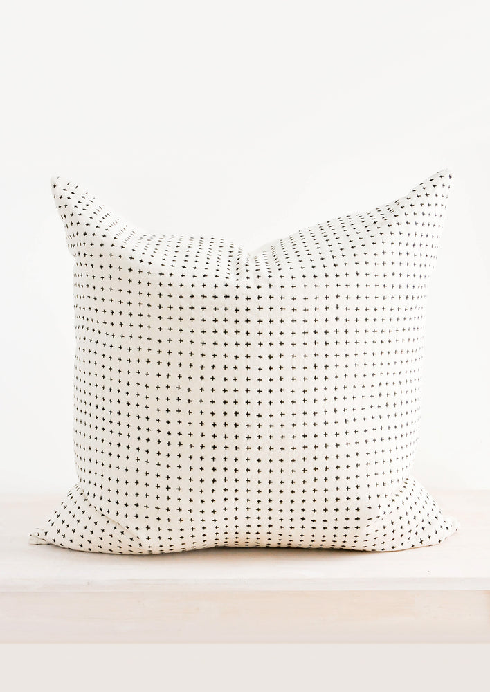 Embroidered Cross Pillow in Bone / Black - LEIF