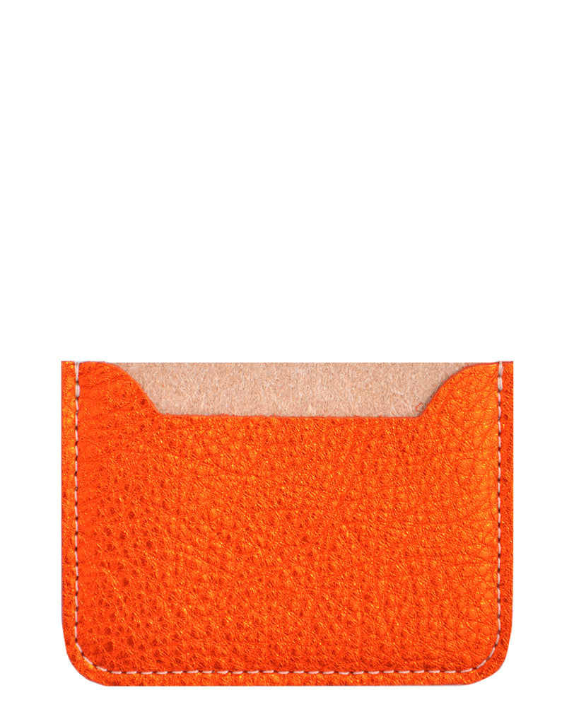 Metallic Orange: Essential Leather Card Holder in Metallic Orange - LEIF