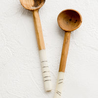 Ivory / Black Etched: Olivewood coffee scoops with ivory and black etched bone detailing on handles.