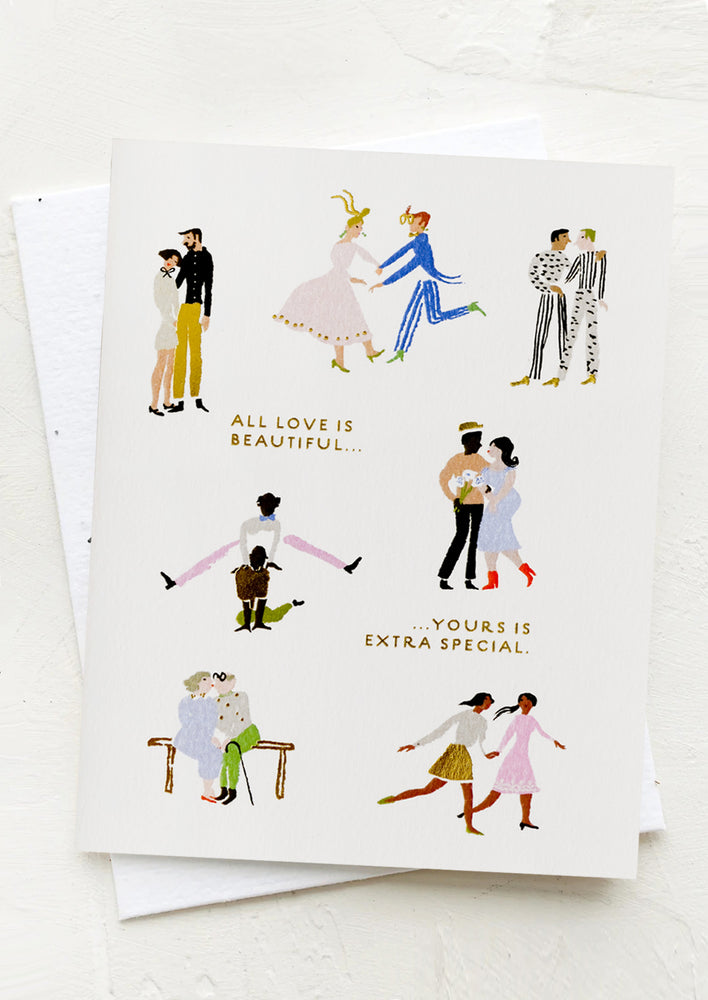 Greeting card with couples dancing, reads "All love is beautiful, but yours is extra special"