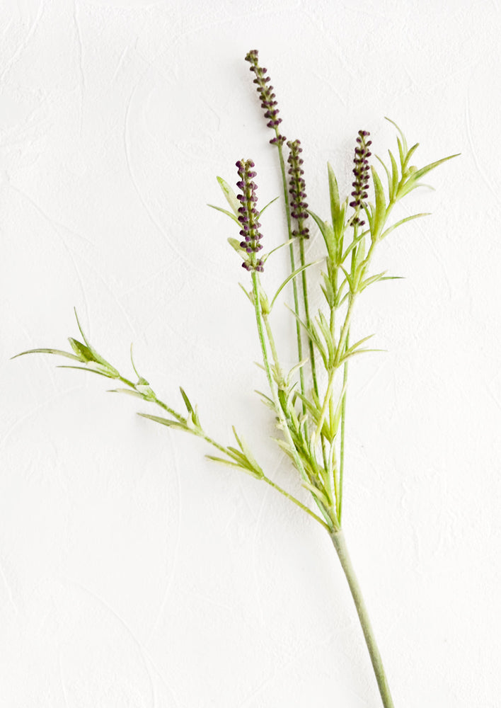 Realistic looking faux lavender stem, complete with flowers, leaves and stem