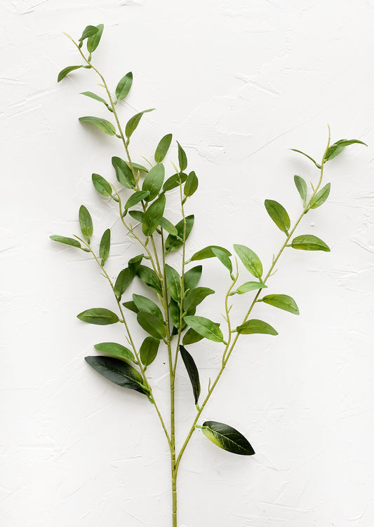 A faux spray of green leaf stems.