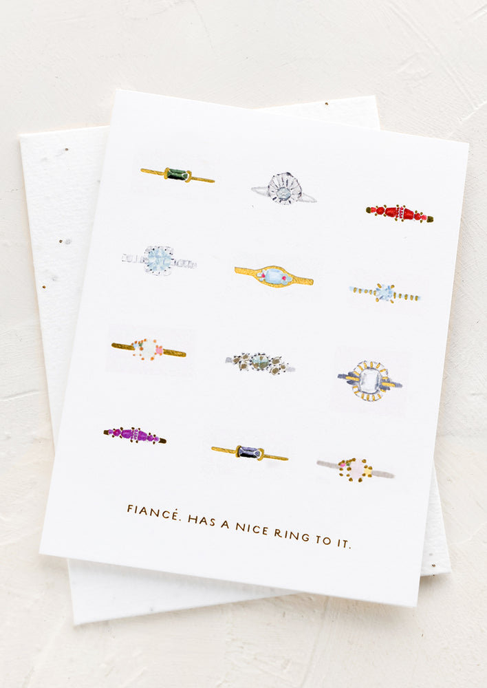 Card with images of engagement rings and text reading "Fiance has a nice ring to it".