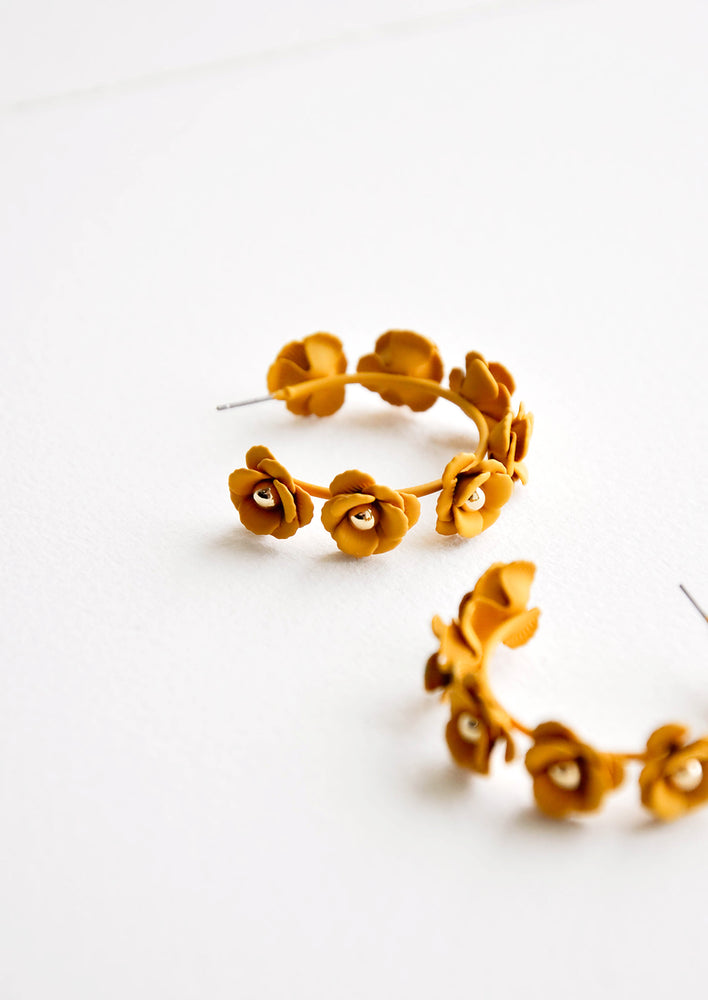 Honey: Floral Society Hoop Earrings in Honey - LEIF