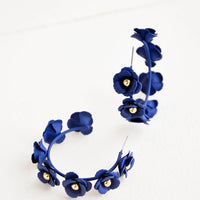 Navy: Floral Society Hoop Earrings in Navy - LEIF