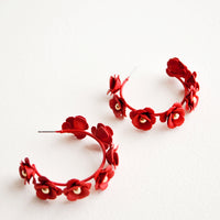Red: Floral Society Hoop Earrings in Red - LEIF
