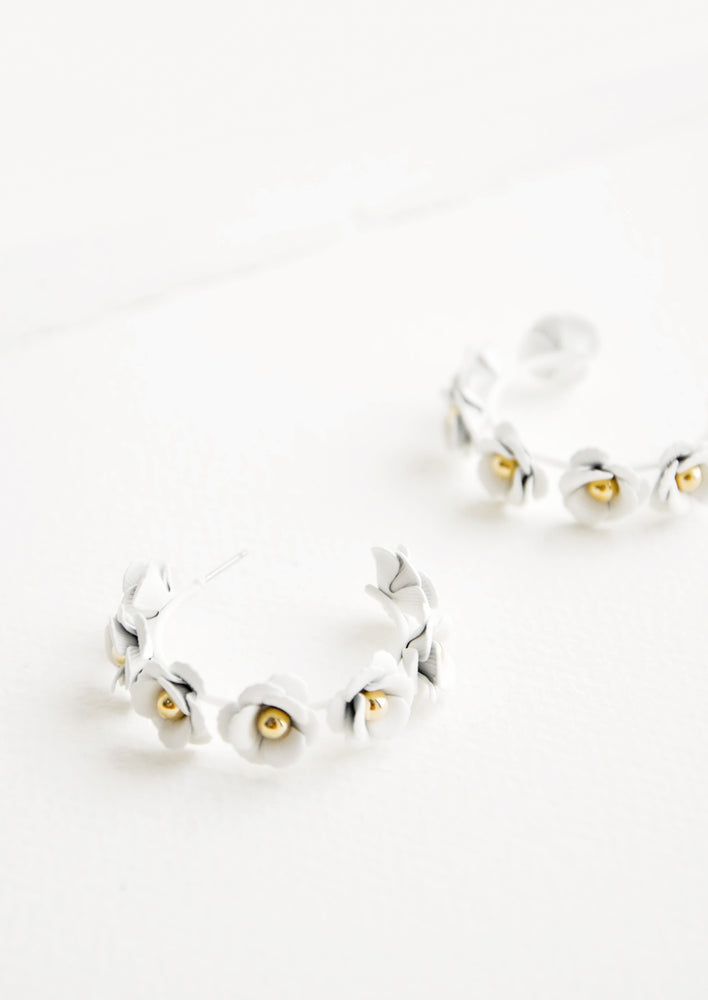 Floral Society Hoop Earrings in White - LEIF