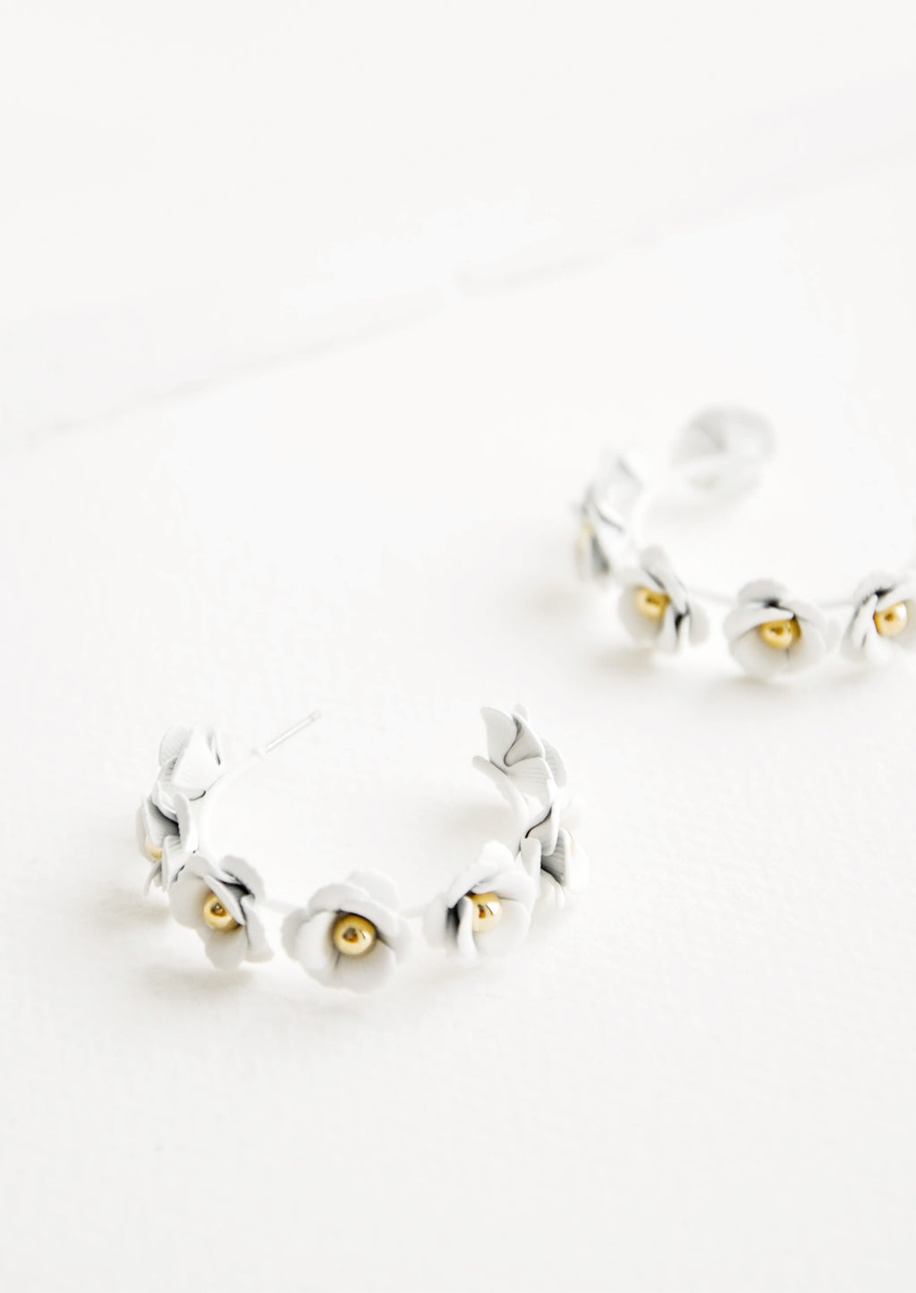 White: Floral Society Hoop Earrings in White - LEIF