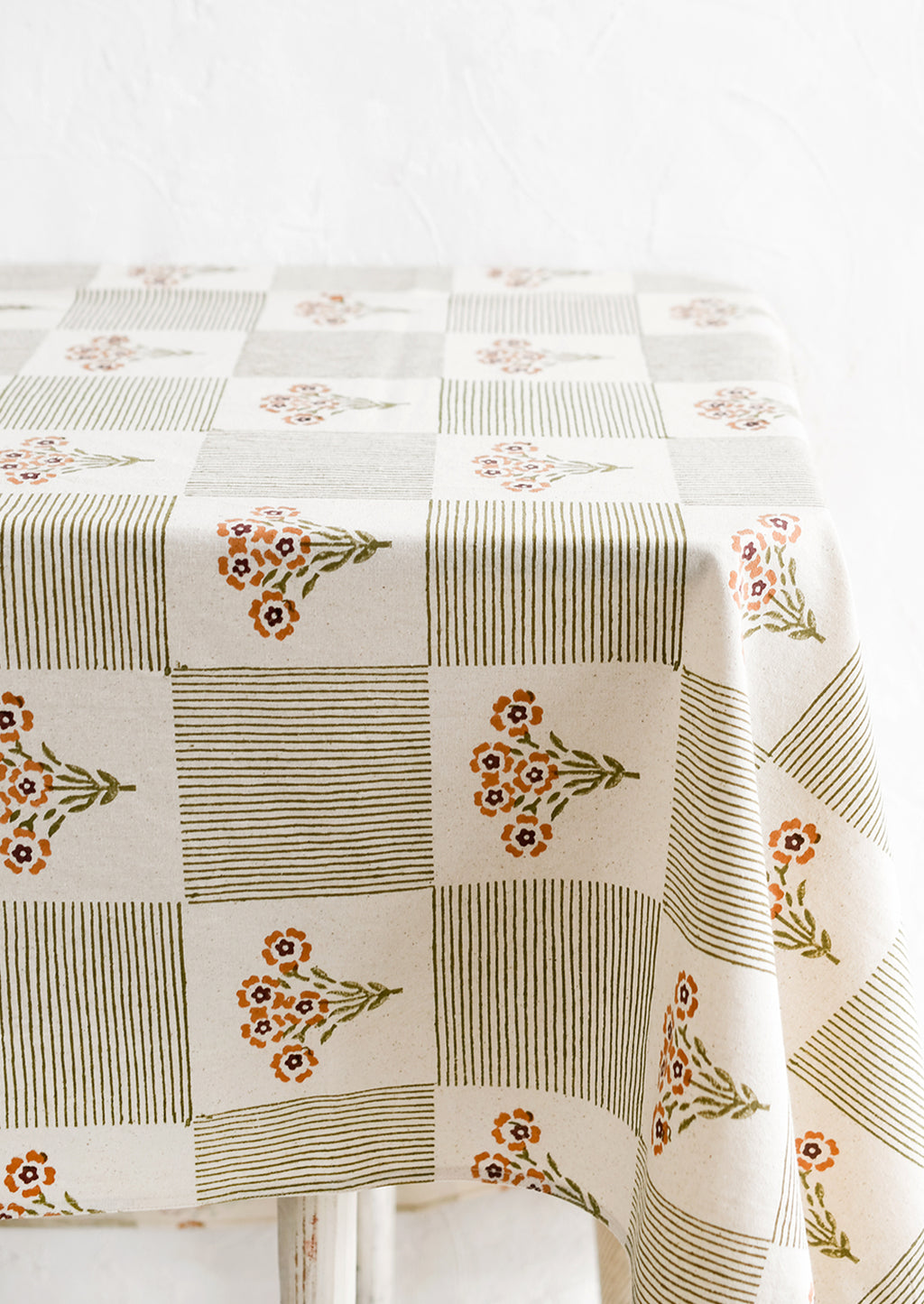2: A floral check print cotton tablecloth.