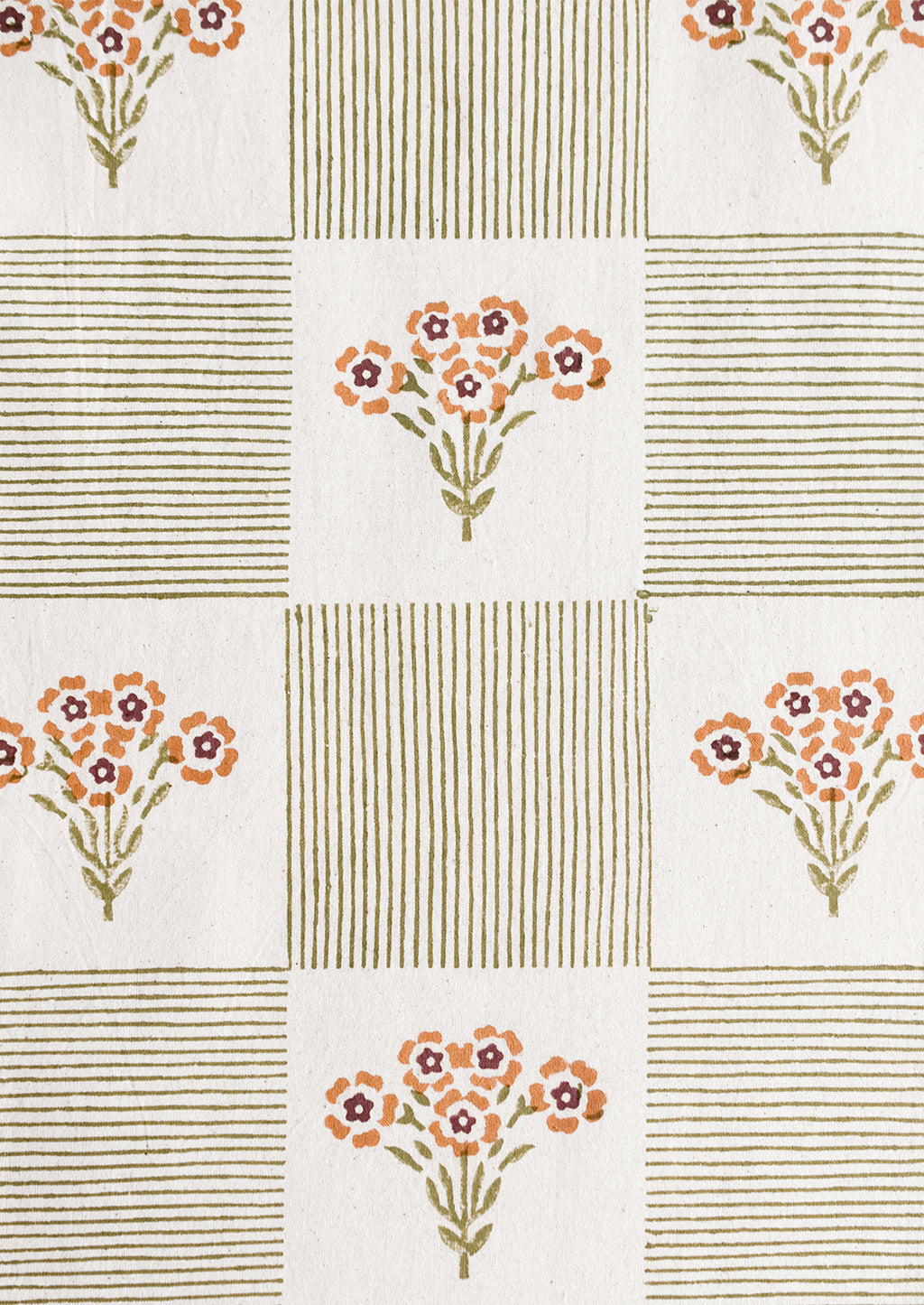 3: A block print floral checker print on cotton.