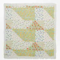 White Multi: A square scarf in white floral quiltwork print.