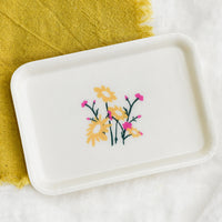 Ivory Multi: A rectangular fiberglass tray in ivory with floral motif.
