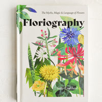 1: A book titled "Floriography" with botanical print cover.