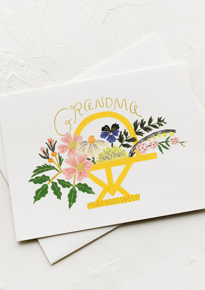 A floral print card reading "Grandma".