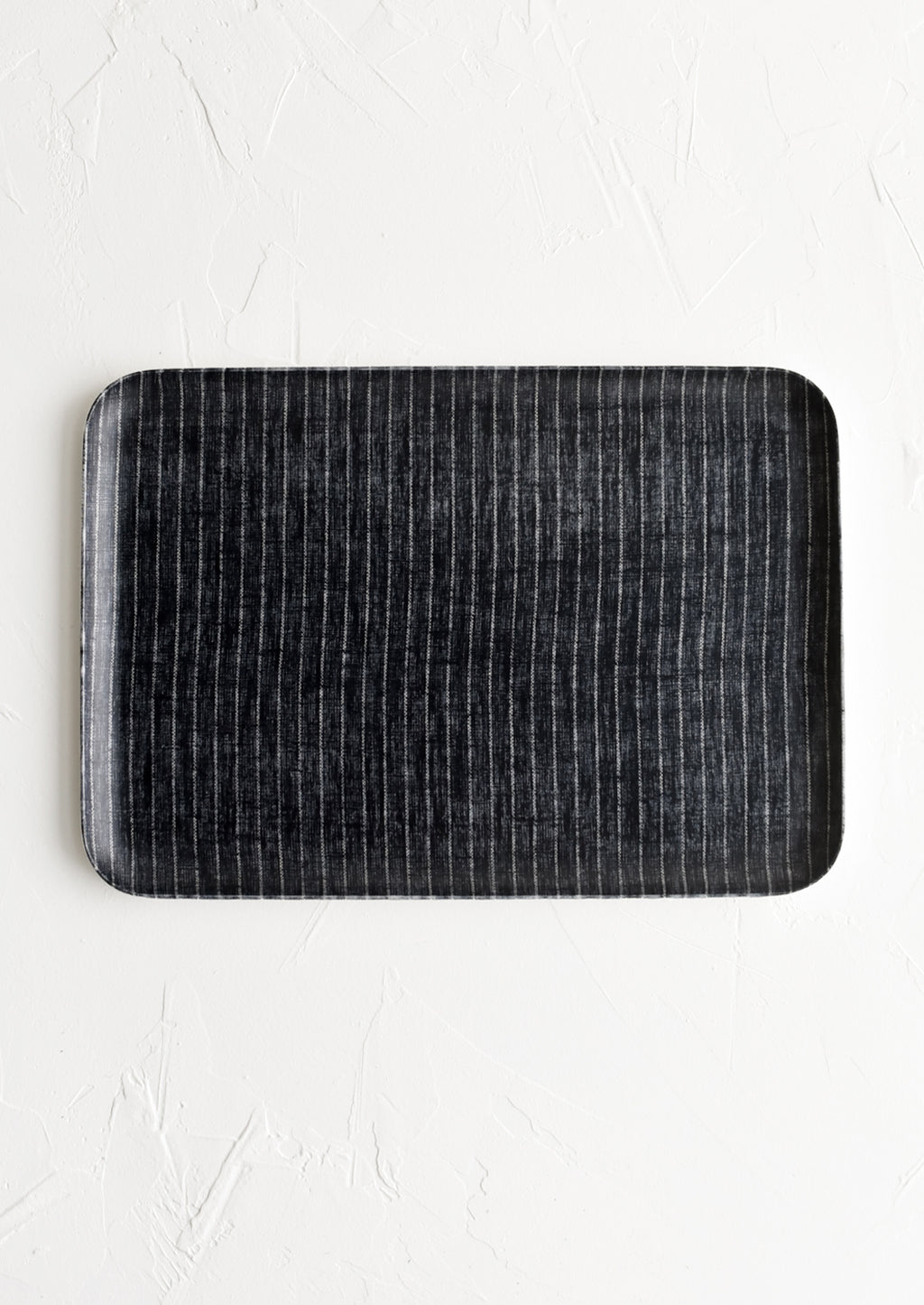 Medium / Navy Pinstripe: A small tray in charcoal pinstripe print.
