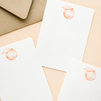 Orange: Set of flat white notecards with single orange printed at top