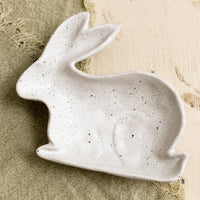 Bunny: A rabbit shaped trinket dish in white.