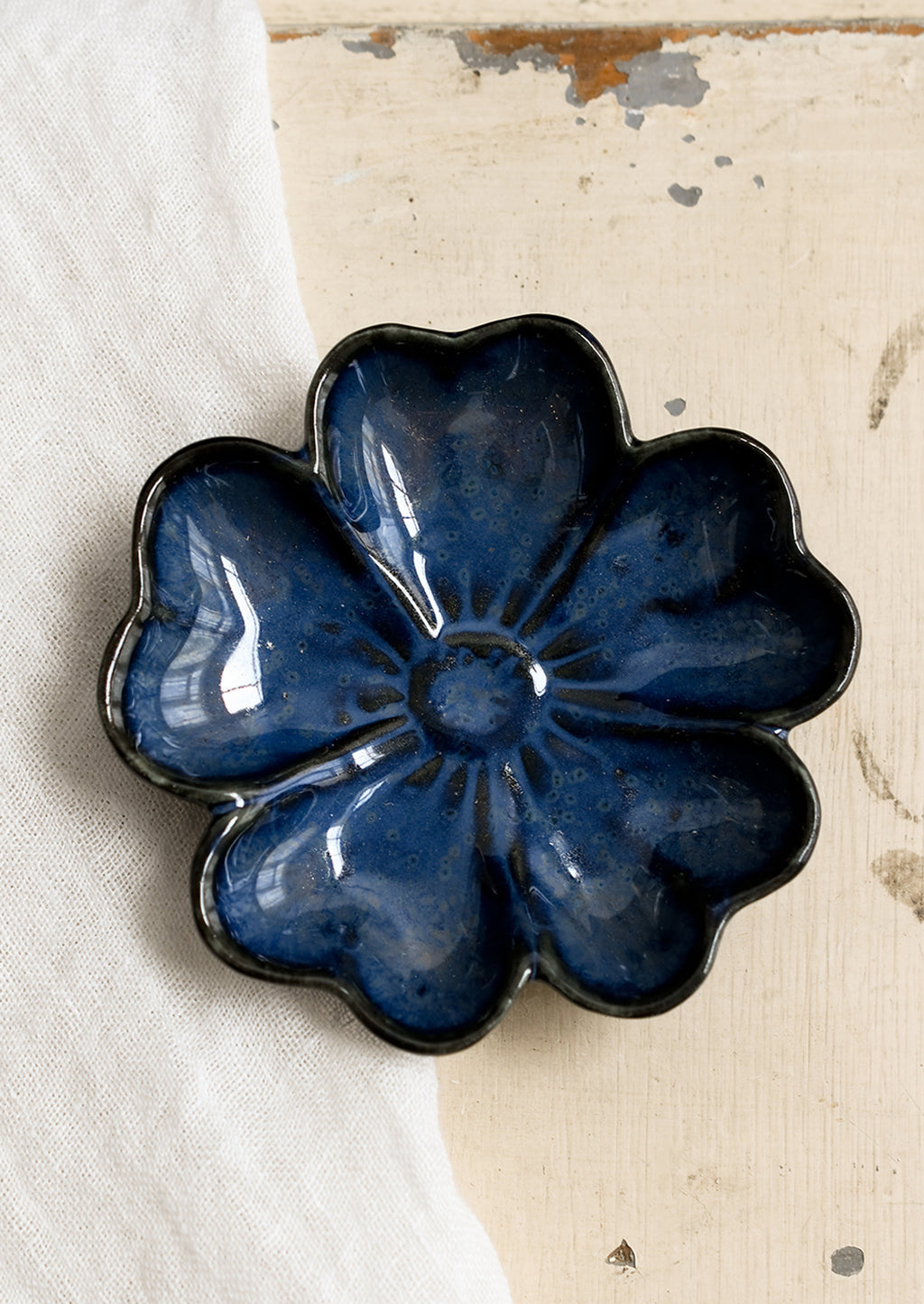 Indigo Flower: A flower shaped trinket dish in indigo.