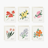 2: A set of white greeting cards in assorted floral prints with text at corner reading "for you".