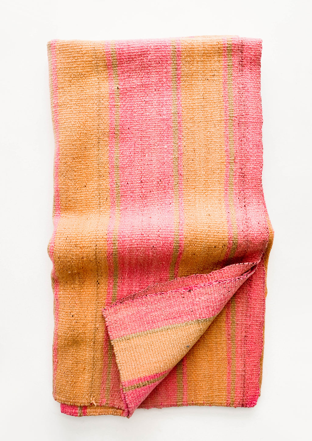 1: Vintage wool textile in pink & orange wide striped pattern