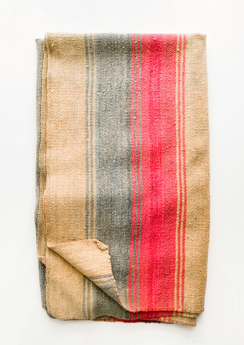 1: Vintage wool textile in tan, pink & mint striped pattern