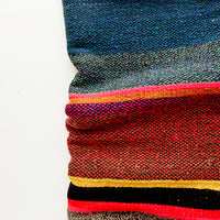 3: Vintage wool textile in striped pattern in a mix of blue, pink, black and yellow