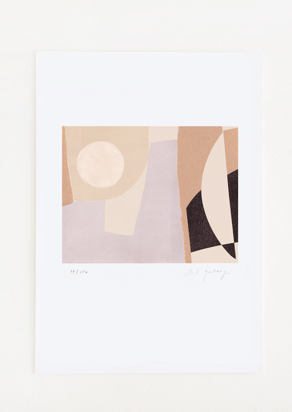 1: An abstract art print featuring geometric shapes in black, brown, cream and lilac.