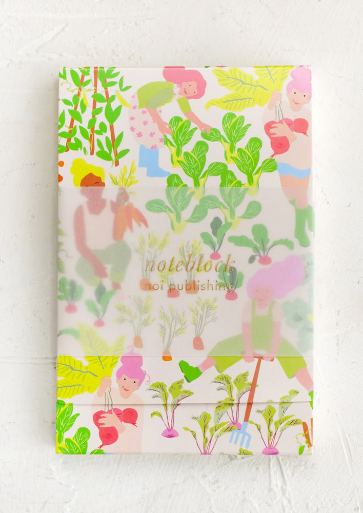 A notebook with gardener print cover.