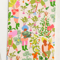 2: Greeting cards with colorful and cartoon-y women gardening print.