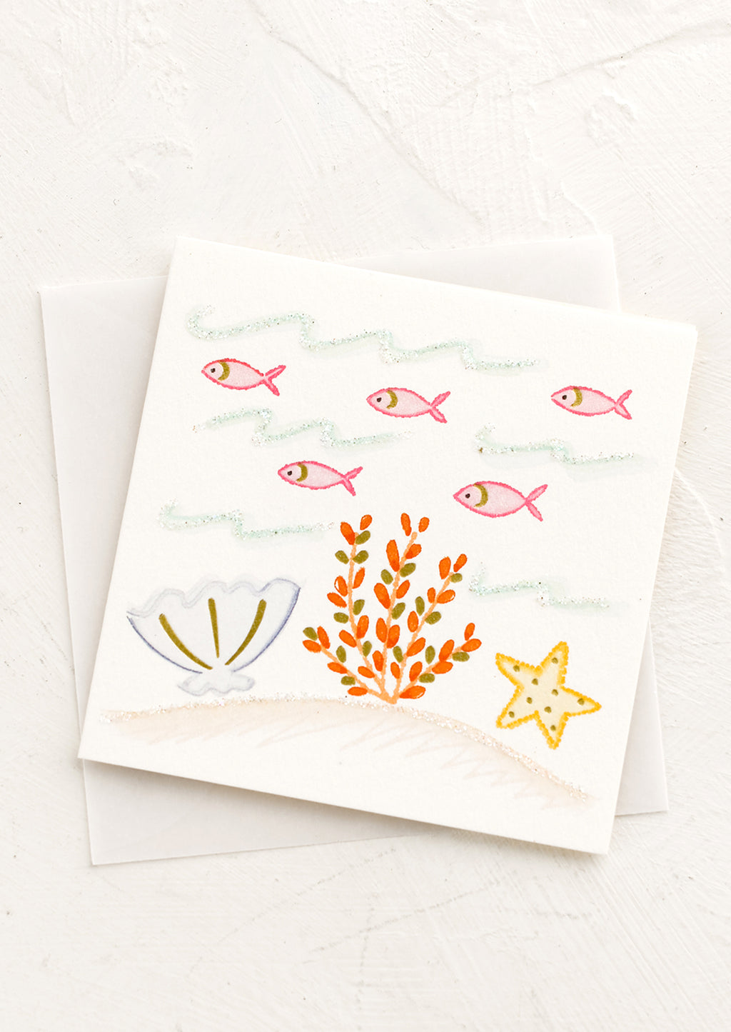 Sea Life: A small gift enclosure card with illustration of sea life scene.