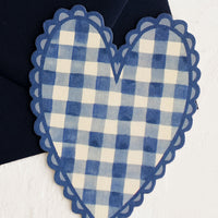 Small / Blue: A heart shaped card in blue gingham print.