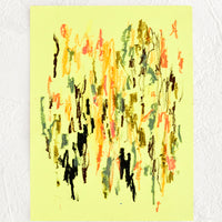 1: A small, original abstract painting with neon yellow background.