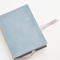 Dusty Blue: Dusty blue leather notebook with grosgrain ribbon bookmark.