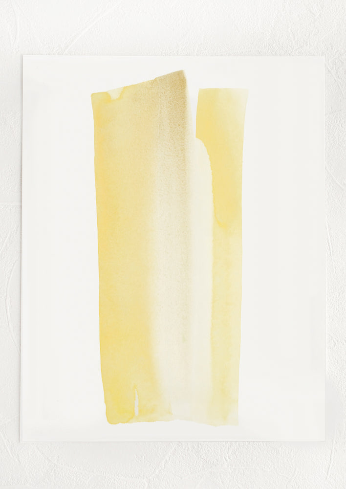 1: An art print with streak-like watercolor form in shades of yellow.