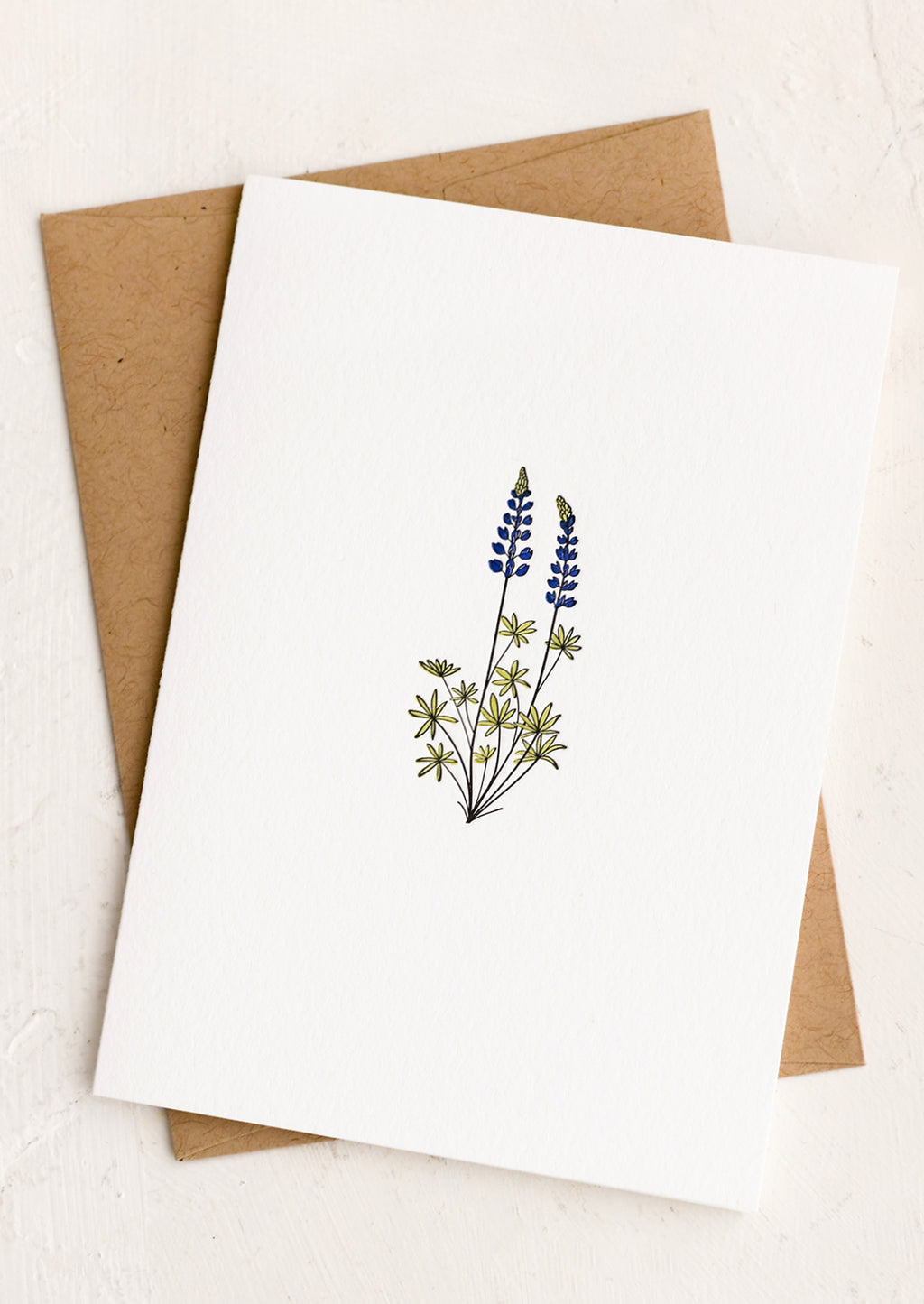 Lupine: A blank white card with lupine illustration.