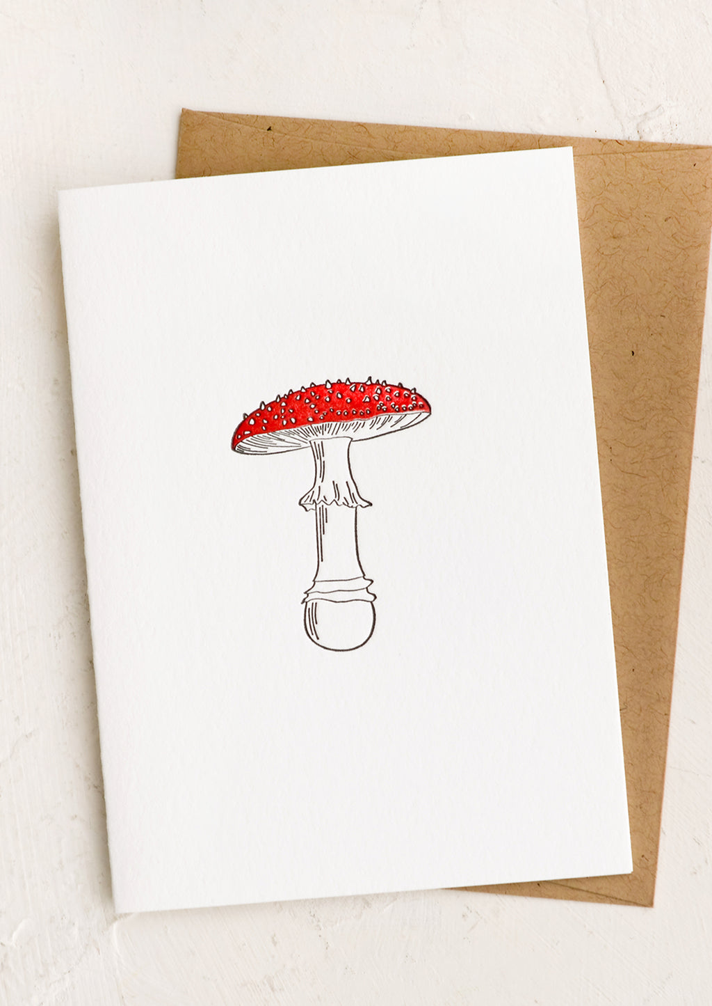 Mushroom: A blank white card with agaric mushroom illustration.