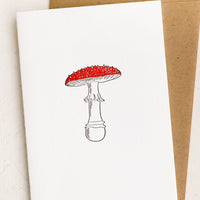 Mushroom: A blank white card with agaric mushroom illustration.