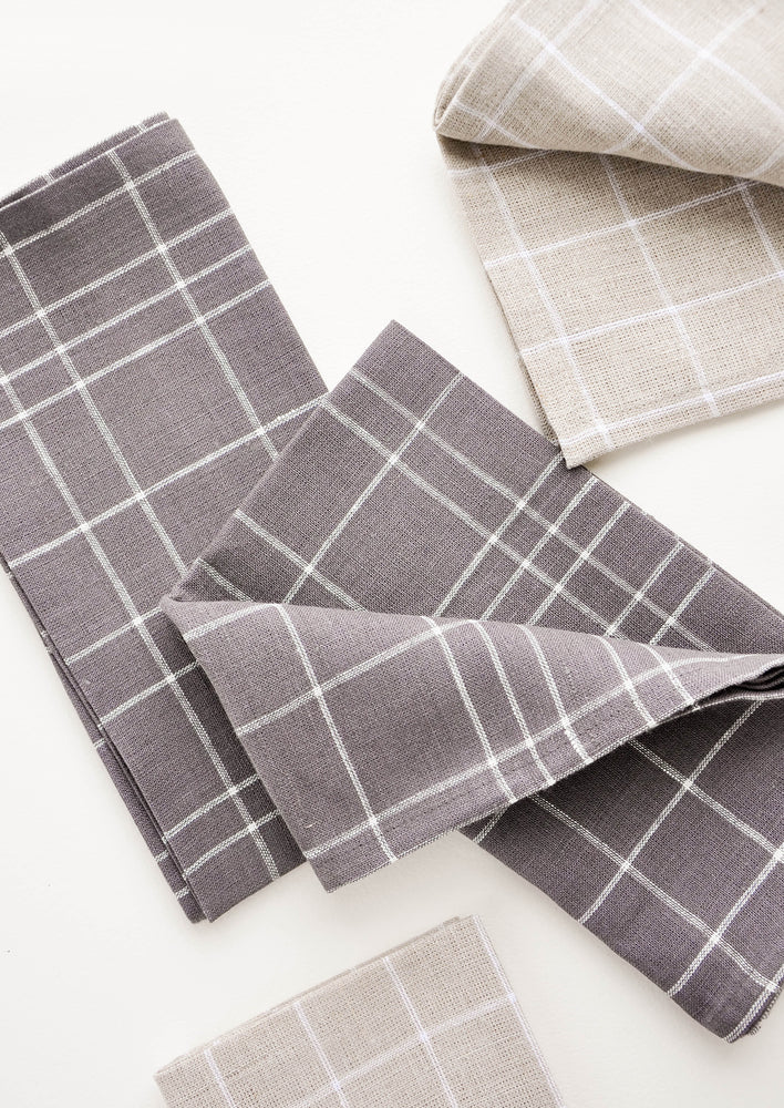 Grid Linen Napkin Sets in Flax & Charcoal | LEIF