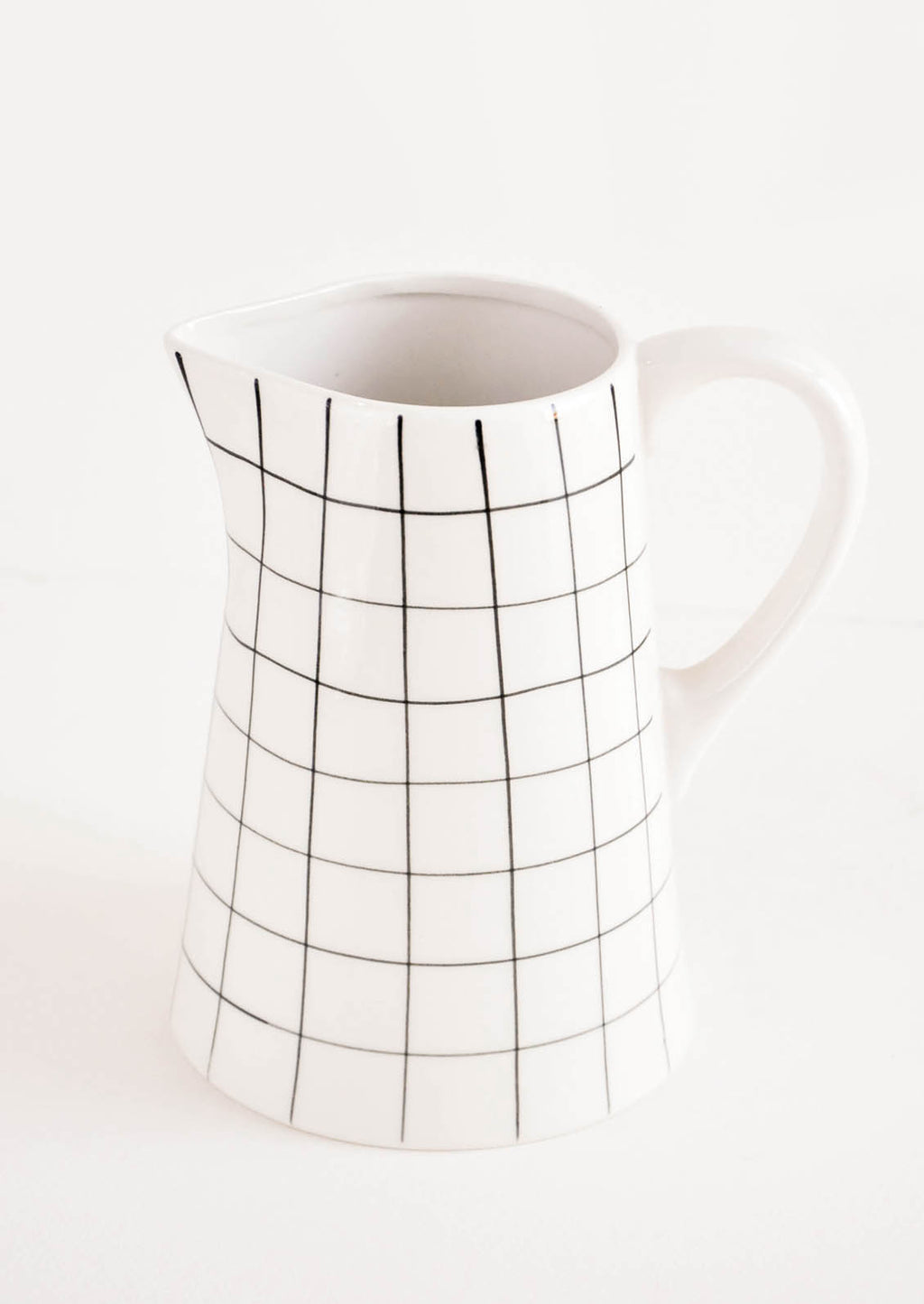 1: Grid Print Ceramic Pitcher in White & Black - LEIF