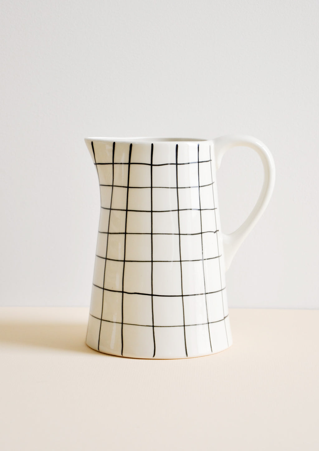 2: Grid Print Ceramic Pitcher in White & Black - LEIF