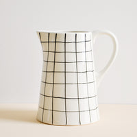 2: Grid Print Ceramic Pitcher in White & Black - LEIF