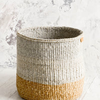 1: Sisal woven storage basket in grey & natural colorblock. 