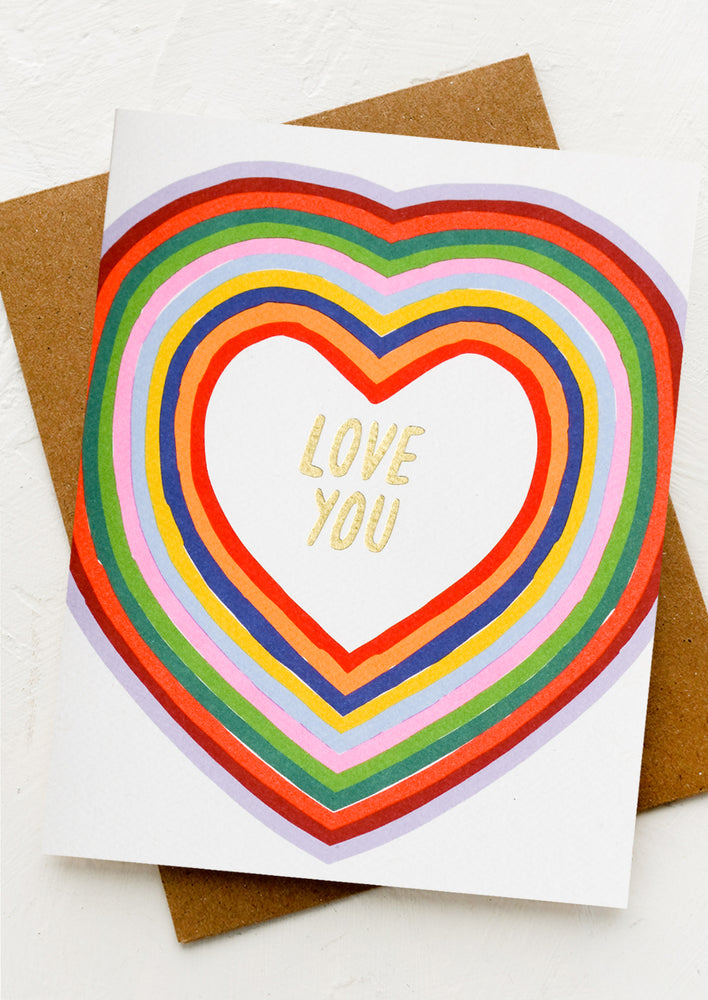 1: A colorful heart with gold letting at center reading "Love you".