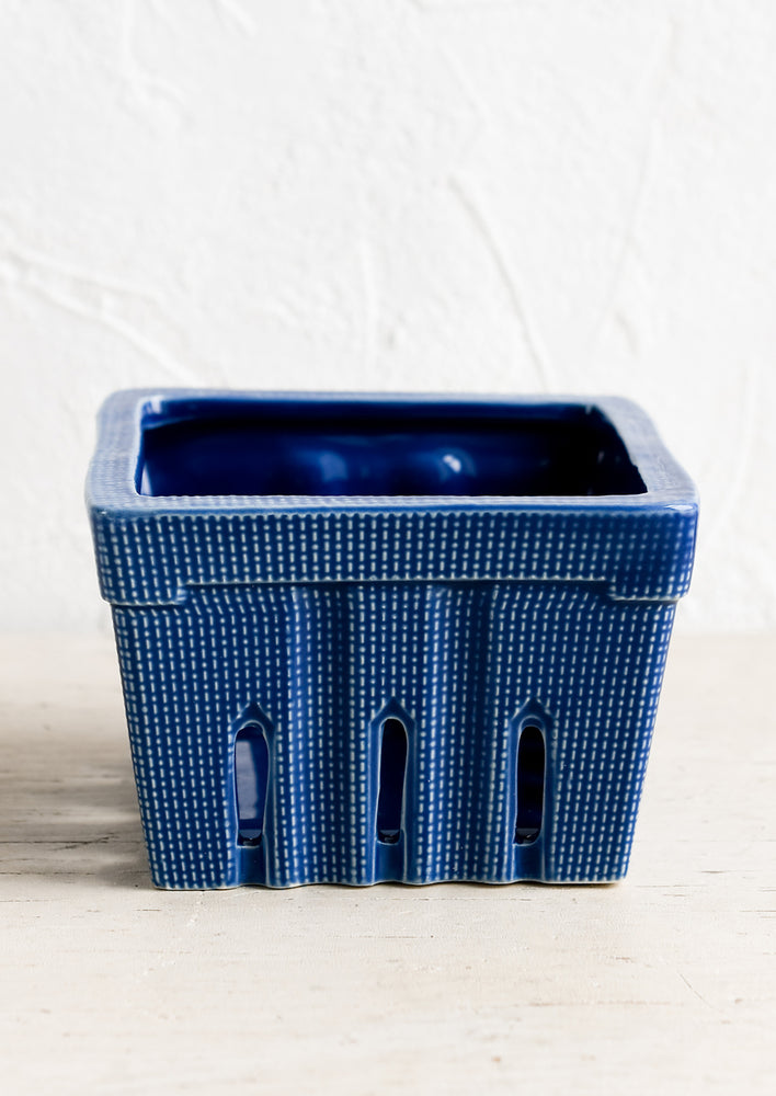 Cobalt: A ceramic berry basket in cobalt blue.