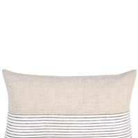 6: Rectangular throw pillow with natural linen top half and black and white striped bottom half