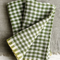Olive Green: A pair of thick linen dinner napkins in olive gingham.