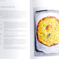 3: A page in a book with a recipe for a lemon and leek tart.