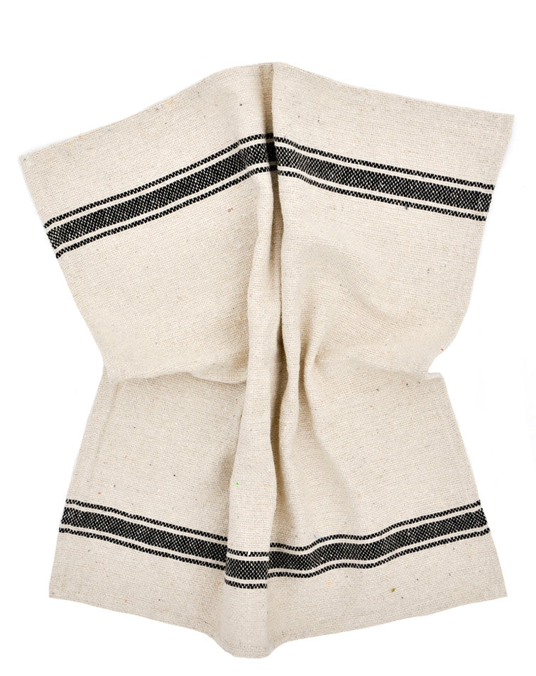 5: Thick woven cotton kitchen towel in natural with thick black stripe